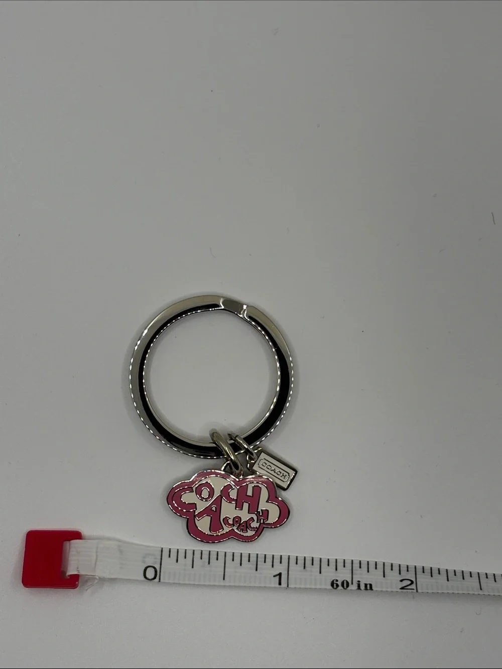Coach Pink and Silver Poppy Cloud Logo Keychain